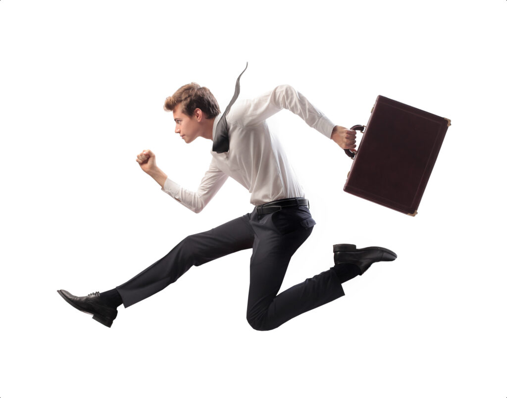 Man with briefcase running to court.